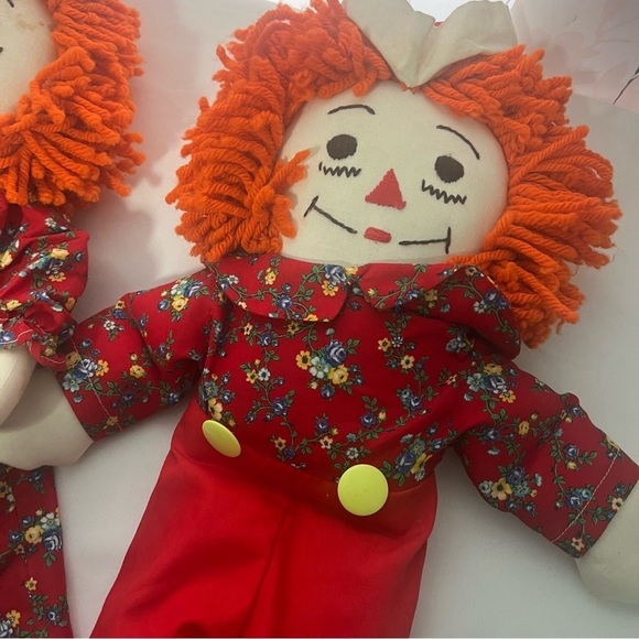 Raggedy Ann and Andy 19” Handcrafted Dolls with Orange Yarn Hair Vintage - Picture 3 of 13